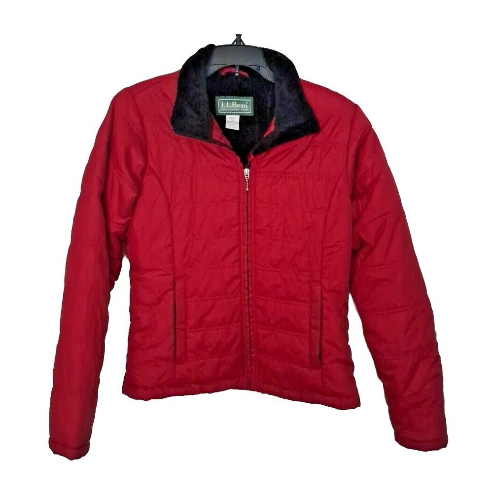 LL Bean Misses Sm Burgundy Red Nylon Fleece Lined Full Zip Winter Jacket Pre-own